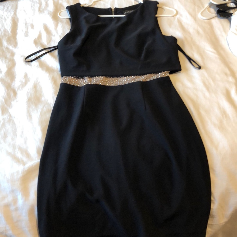 Black dress with embellished waist